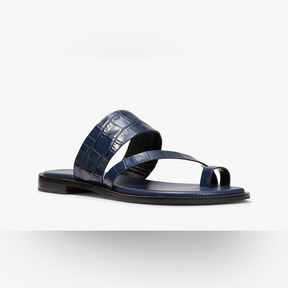 NWOT - Michael - Michael Kors PRATT Crocodile embossed leather Sandal.Navy. 7.5 - Picture 3 of 8